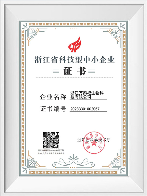 Zhejiang Province Science and Technology Small and Medium Enterprises Certificate